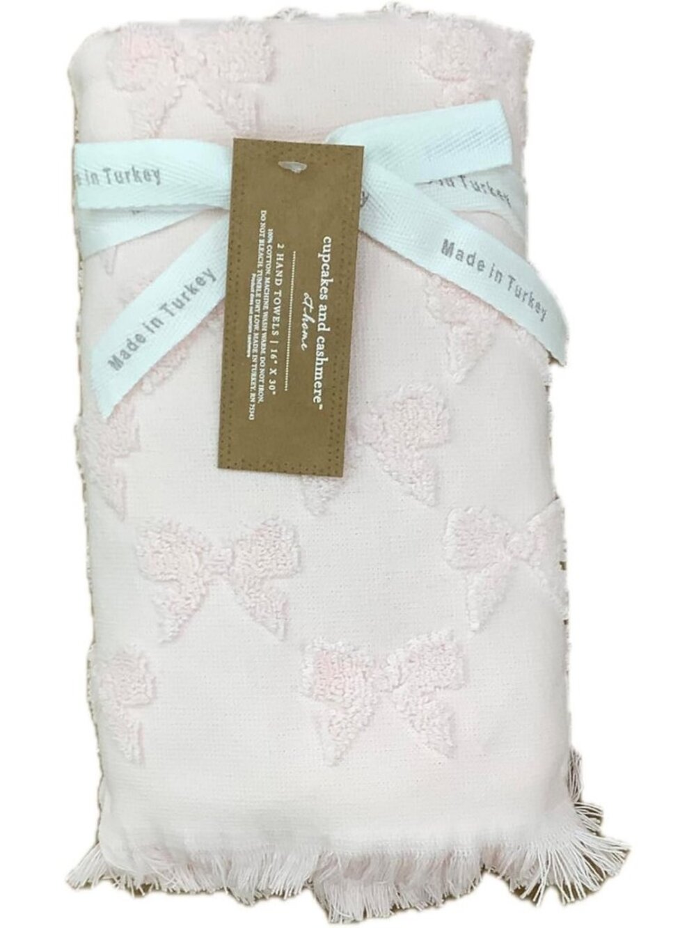 Soft Cotton Hand Towels Set of 2, 16x30 inches, Light Pink Bows for Home Decor